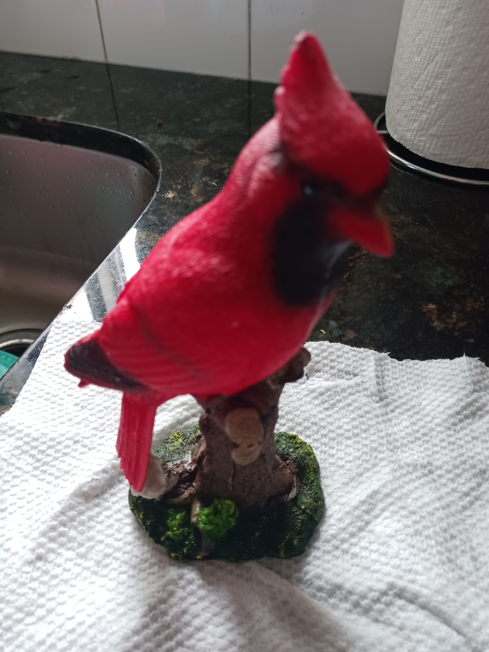 Decorative Red Cardinal Bird Figurine on Branch